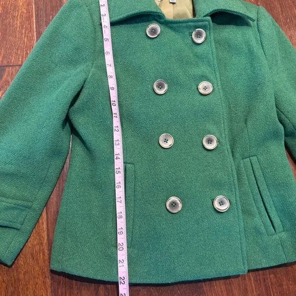 CAbi Cropped Pea Coat Wool Blend in Green - Picture 6 of 10